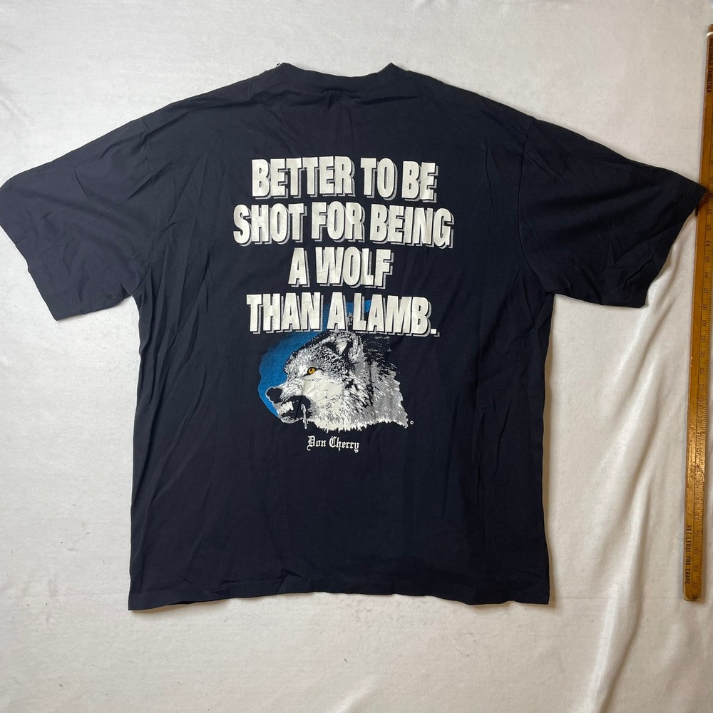 Vintage Don Cherry Wolf‎ T Shirt Single Stitch Mens XL Hockey Black